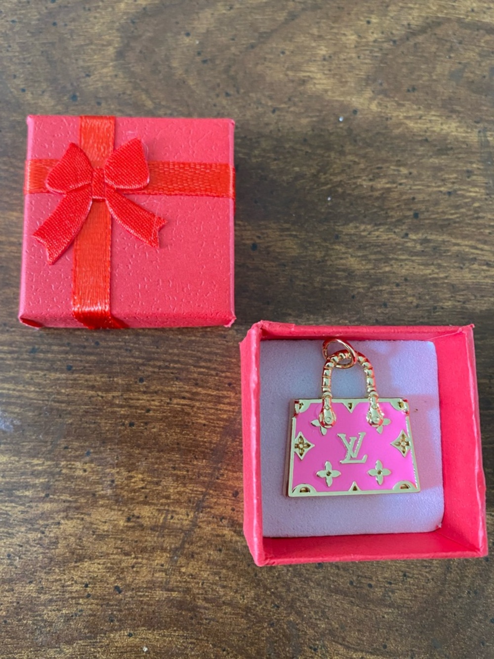Louis Vuitton Pink and Gold Monogram Handbag Charm for Bag Keychain or Necklace